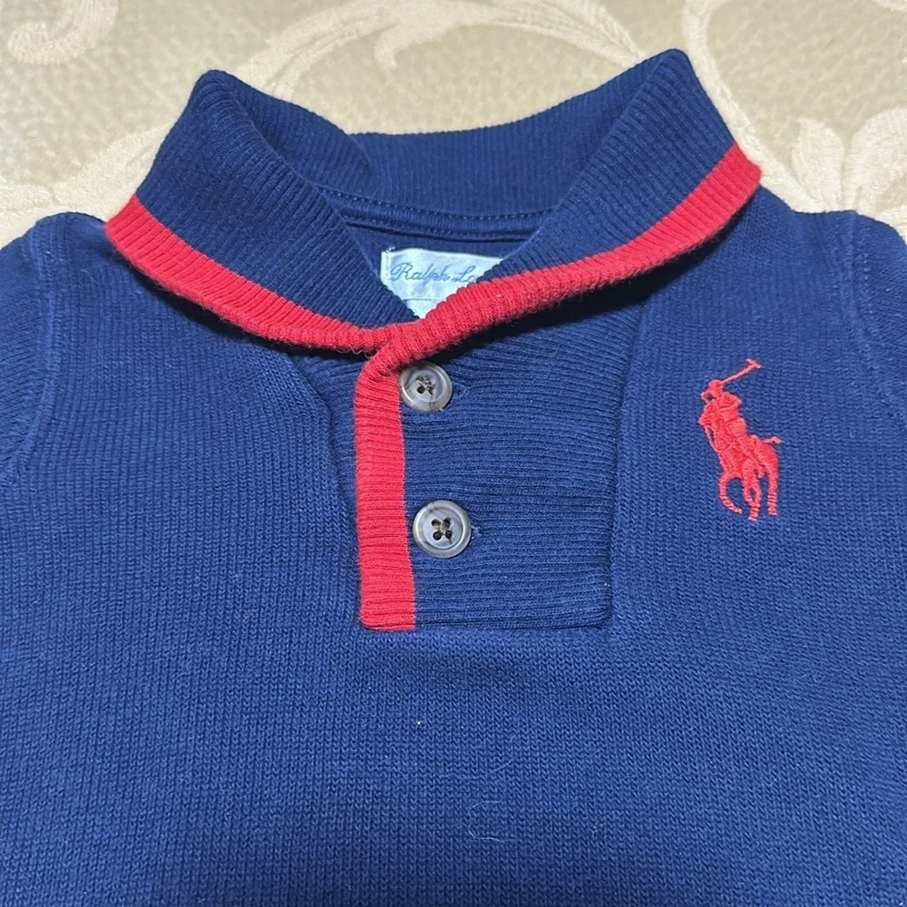 Ralph Lauren 100% Cotton Shawl Collar Footed long sleeve outfit size 9 M